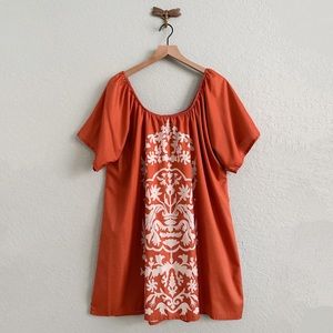 Boho Lightweight Mini Dress in Orange with White Detail Design